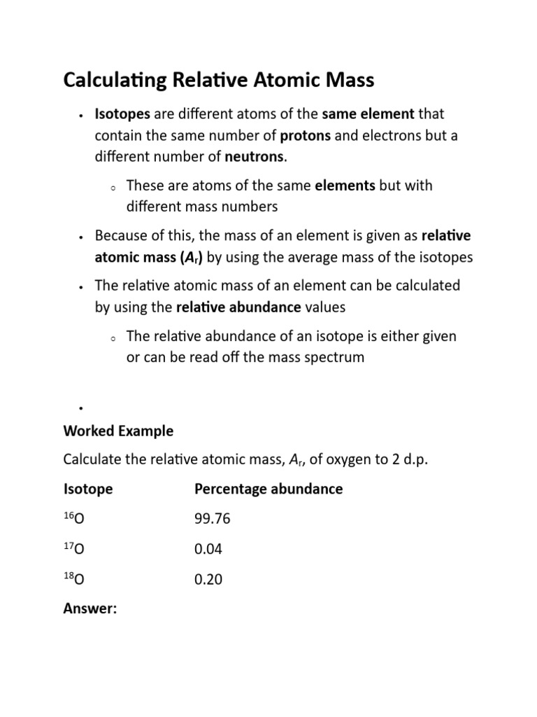 Calculating Relative Atomic Mass of Elements | PDF