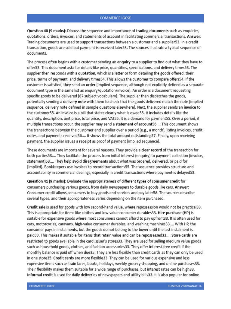 2 Paper 6 & 9 & 12 Questions and Asnswers 2025 Note 04 | PDF | Credit ...