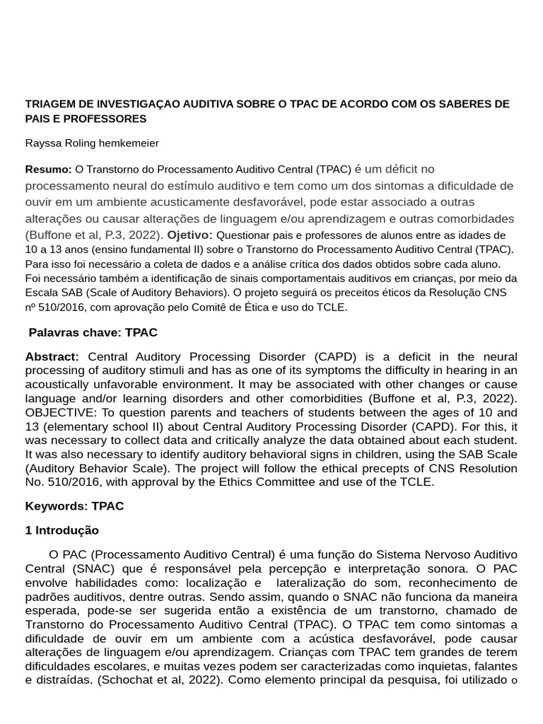 Triagem do TPAC: Pais e Professores | PDF | Transtorno de déficit de ...