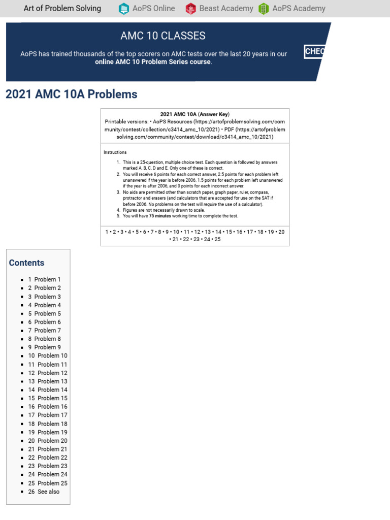 AMC 10A 2021 Problems and Solutions | PDF | Area | Prime Number