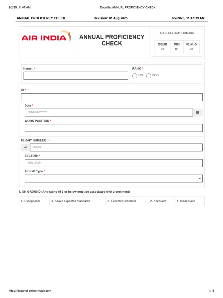 Annual Proficiency Check Form 2025 | PDF | Dangerous Goods | Airliner