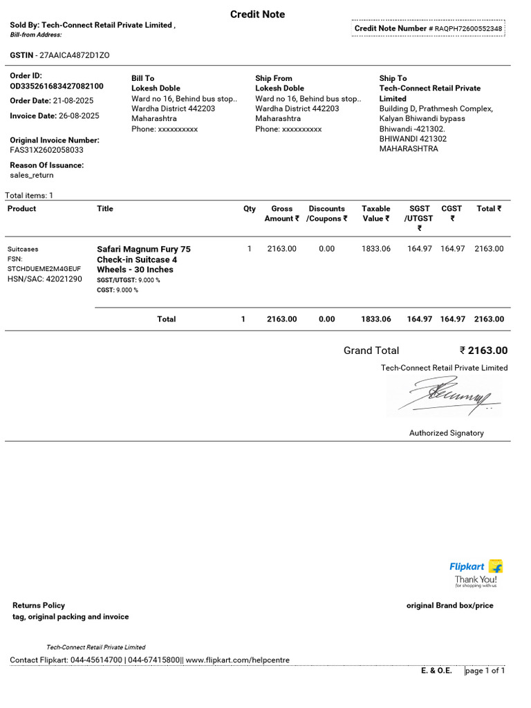 Tech-Connect Retail Invoice Details | PDF | Payments | Taxes