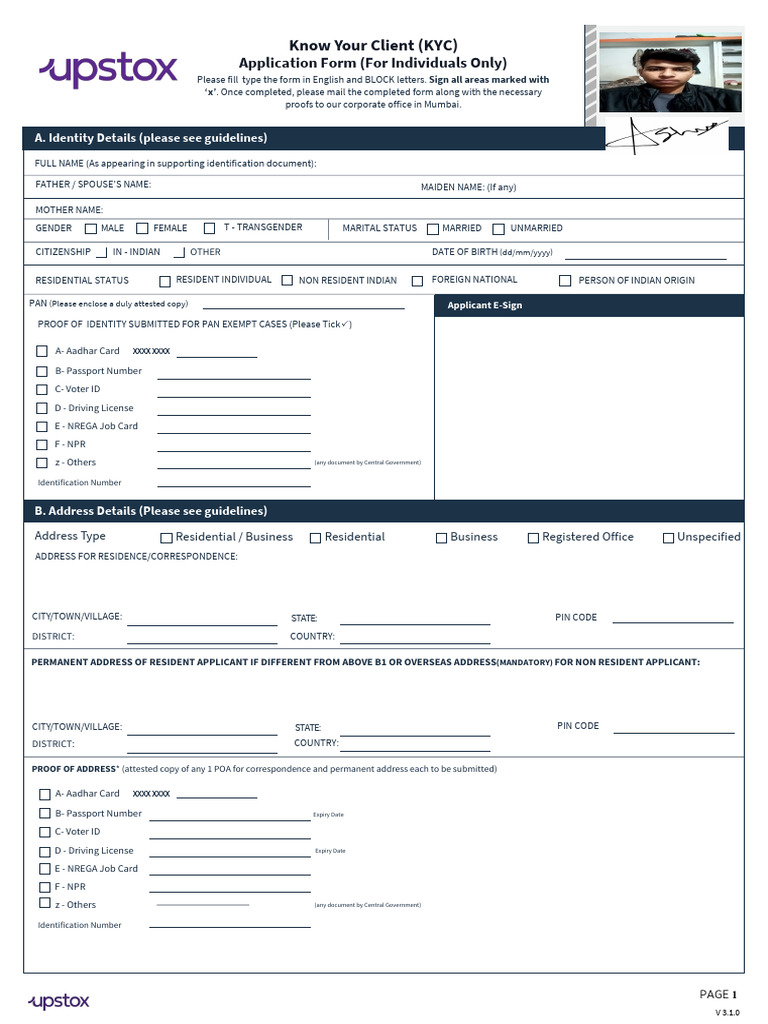 KYC Application Form for Individuals | PDF | Identity Document | Access ...