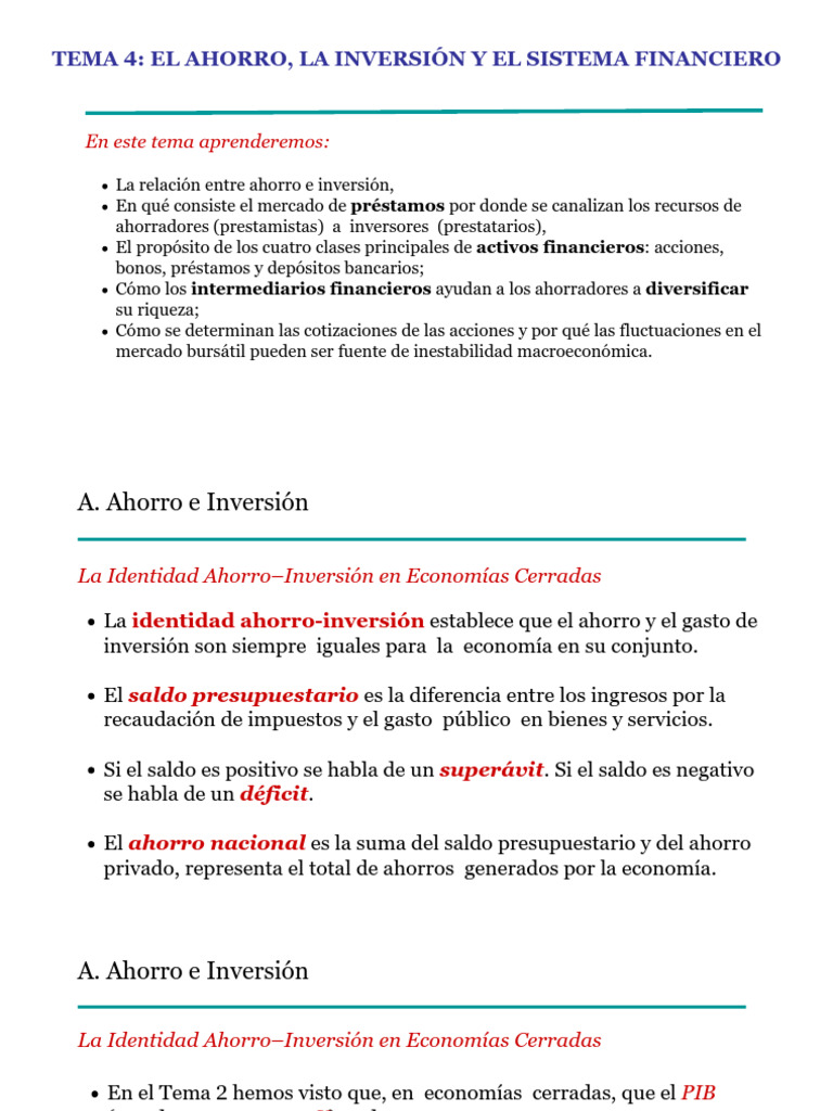 Ahorro, Inversión y Sistema Financiero | PDF | Ahorro | Inversiones