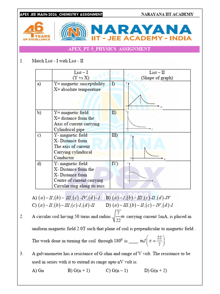 JEE Main 2026 Physics Assignment Guide | PDF | Magnetic Field ...