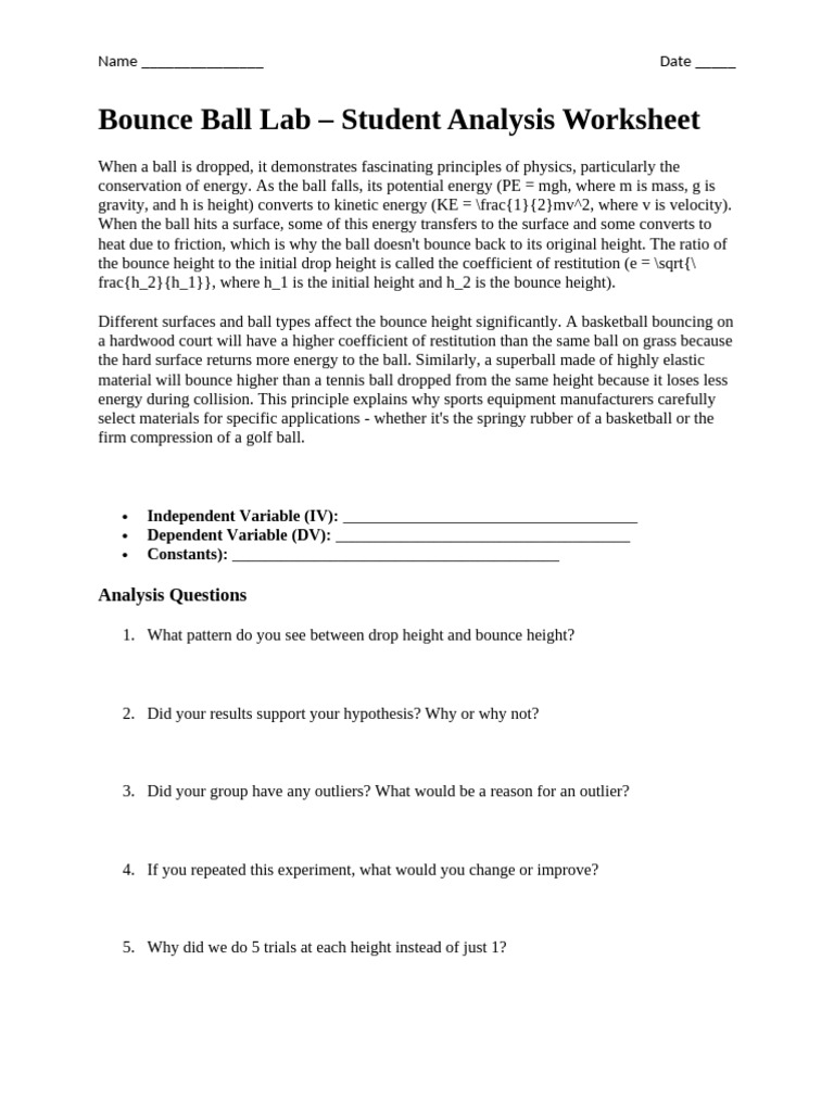 Energy Transfer in Bounce Ball Lab | PDF | Potential Energy ...