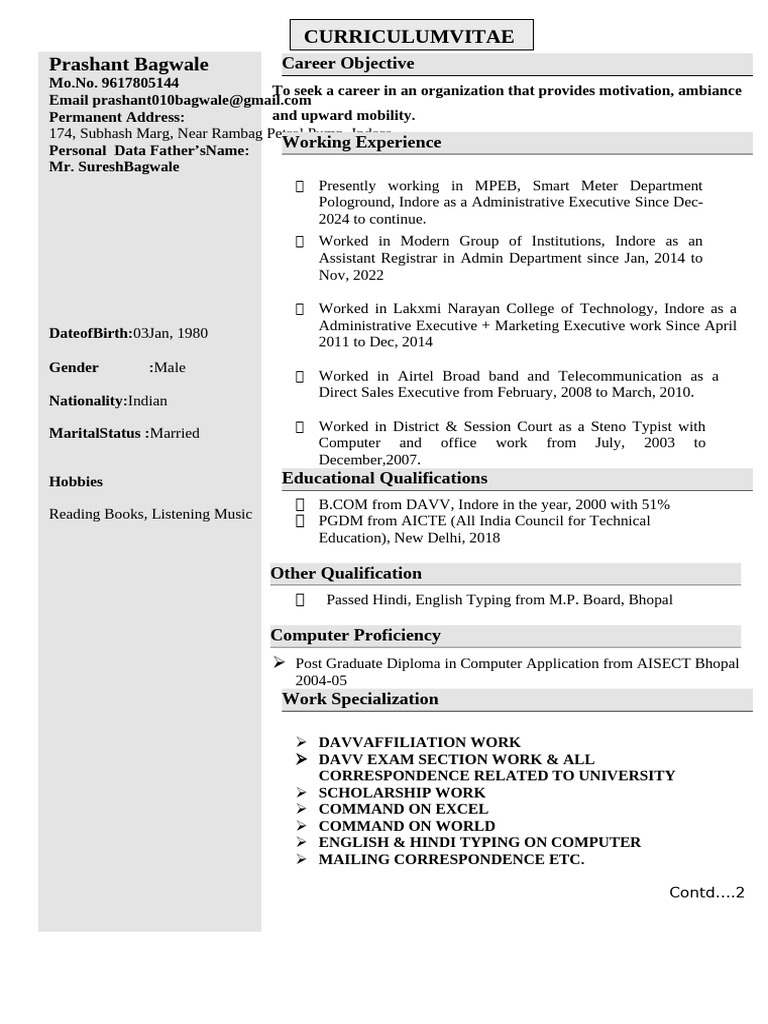 Prashant Bagwale's Career Resume | PDF