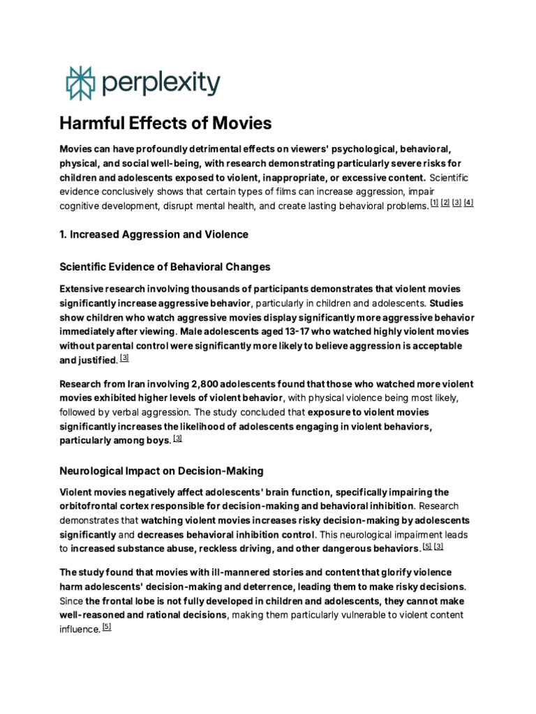 Negative Effects of Violent Movies | PDF | Adolescence | Violence