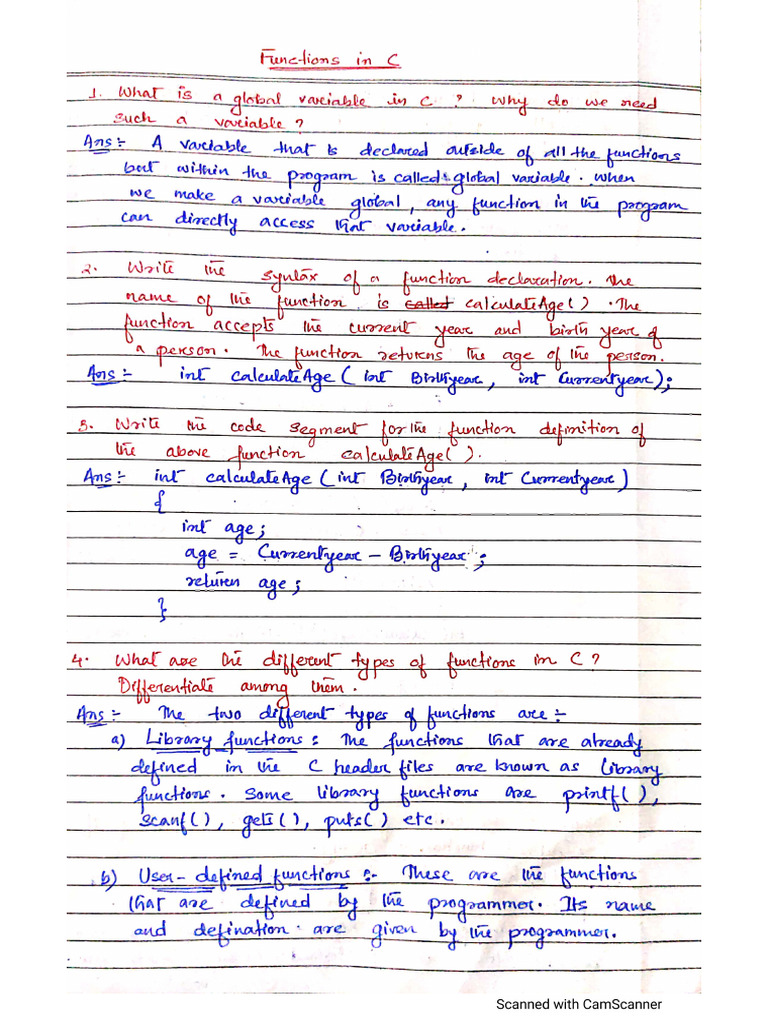 Chapter 7 Functions in C | PDF