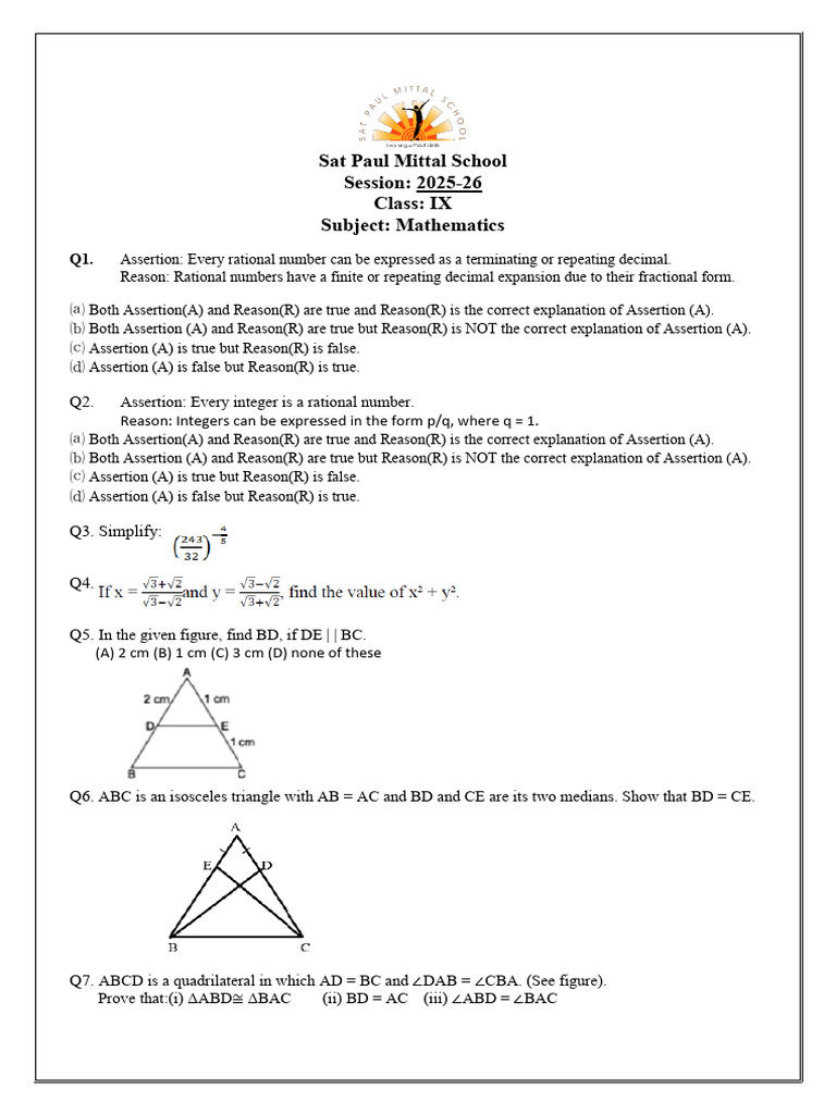Class IX Mathematics Assertions & Problems | PDF | Rational Number ...