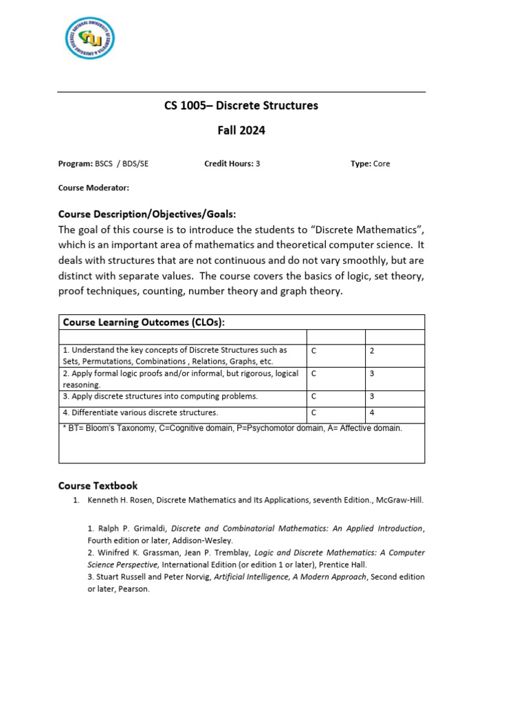 Discrete Structures Course Overview | PDF | Discrete Mathematics ...
