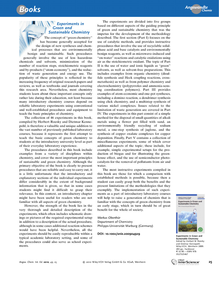 Green Chemistry Experiments for Students | PDF | Chemical Synthesis ...