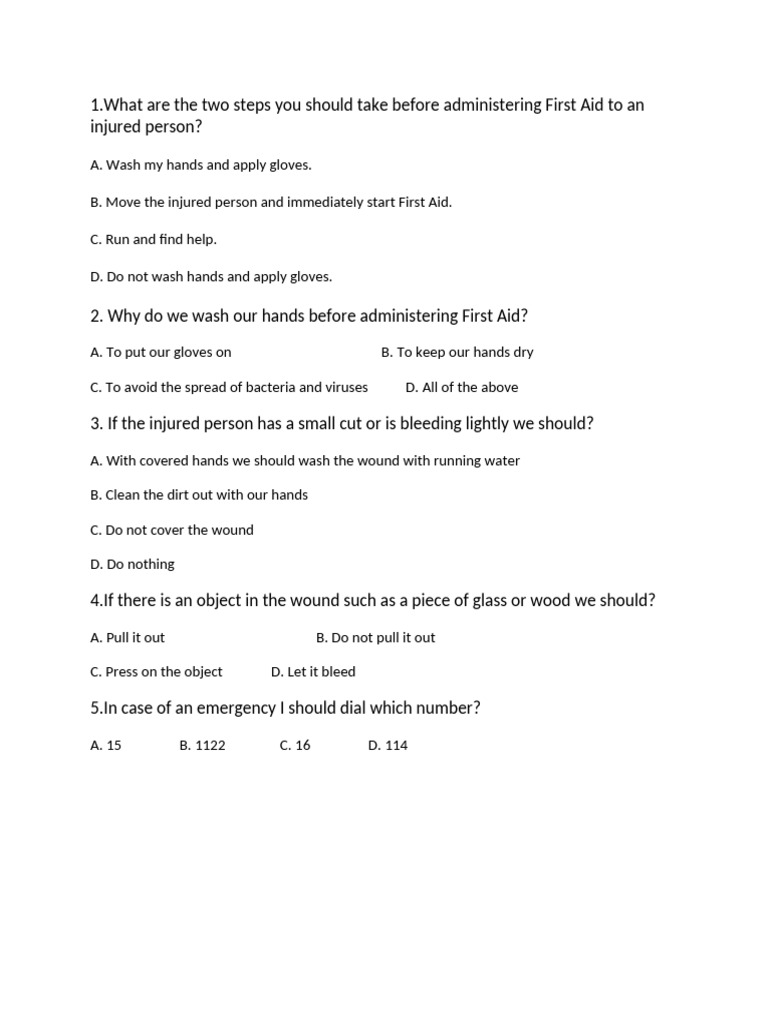 1 Topic 1 First Aid Test | PDF