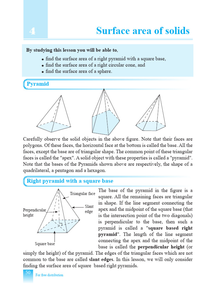 Surface Area of Solids: Pyramid | PDF | Triangle | Sphere