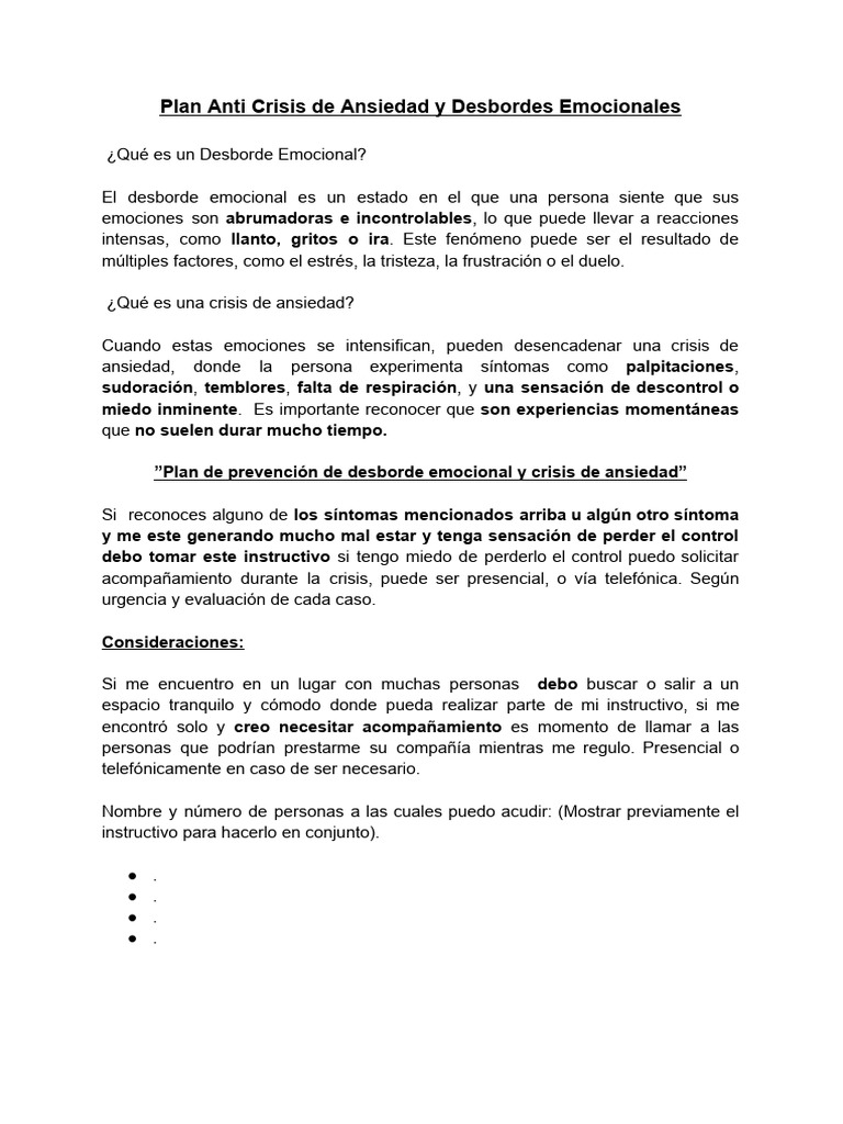 Plan Anti Crisis: Manejo de Ansiedad y Emociones | PDF | Ansiedad | Las ...