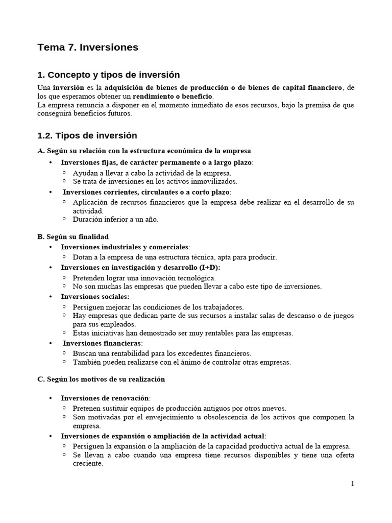 Tipos y Métodos de Inversión Empresarial | PDF | Inversiones | Business
