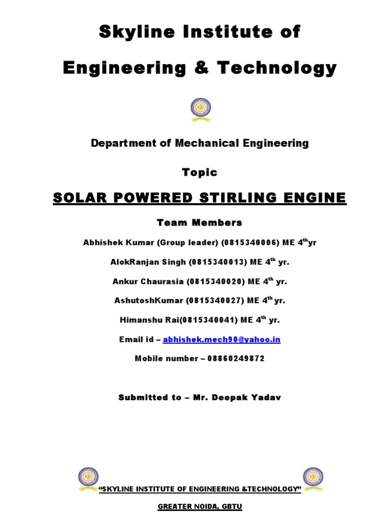 Solar-Powered Stirling Engine Project | PDF | Cylinder (Engine ...