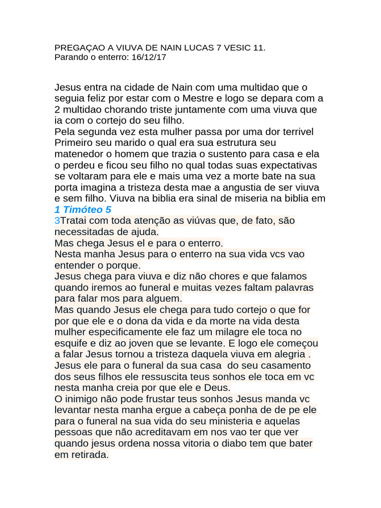 Milagre de Jesus na Viúva de Nain | PDF