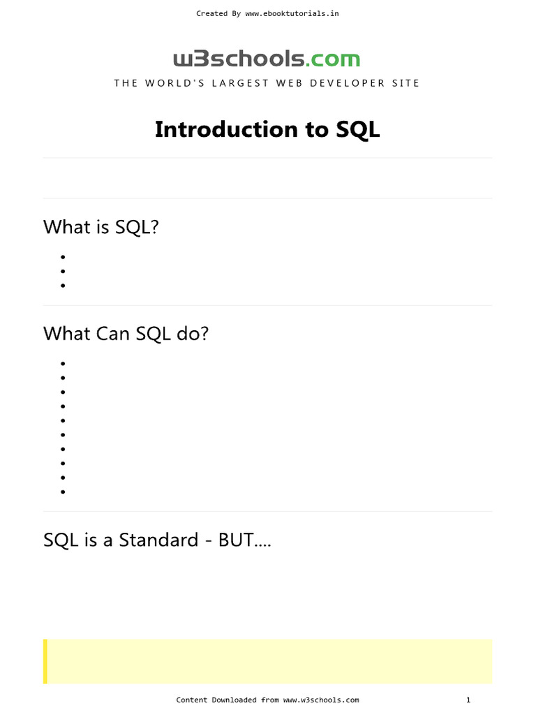 W3schools SQL Course | PDF | Databases | Sql