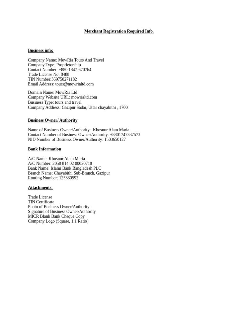 Merchant Registration Details for MowRia | PDF