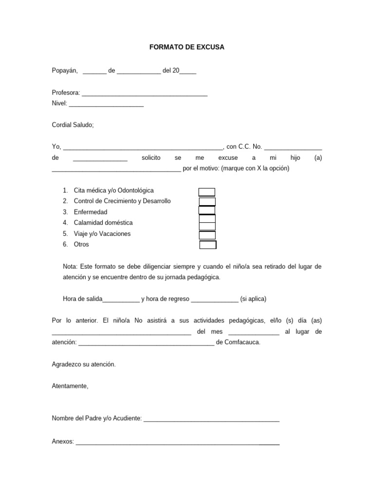 Formato Excusa Inasistencia Digital | PDF