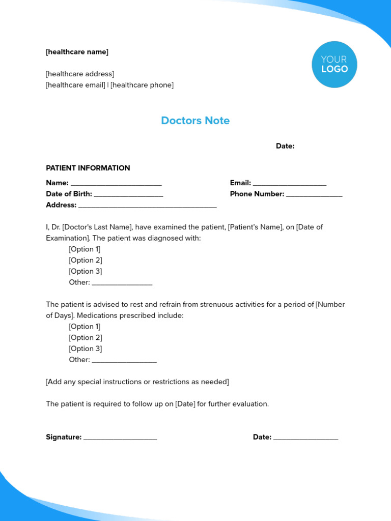 Printable Doctor's Note Template | PDF