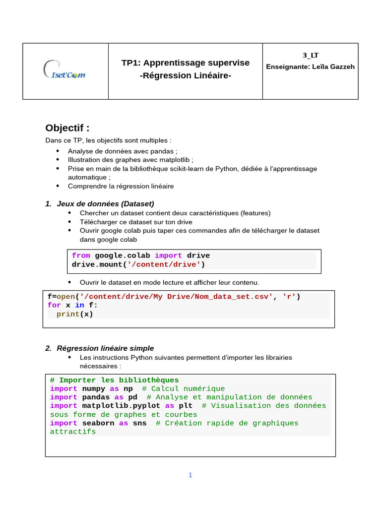 Régression Linéaire avec Python et Pandas | PDF | Apprentissage ...