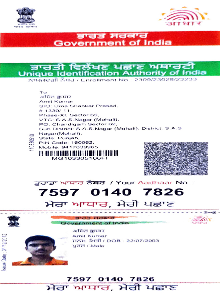 Amit Aadhar Card 2021 | PDF