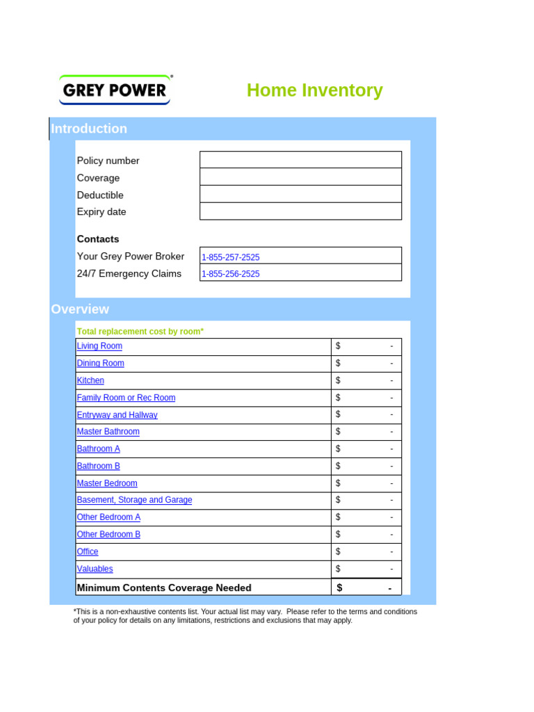 Sample Home Inventory Calculator Template Download | PDF | Bathroom | Home