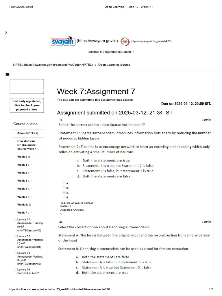 Deep Learning - Unit 10 - Week 7 | PDF | Learning