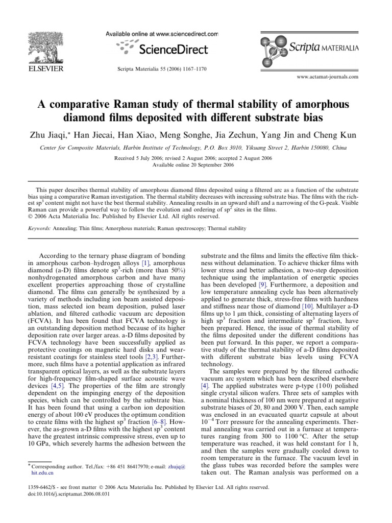 Thermal Stability of Amorphous Diamond Films | PDF | Applied And ...
