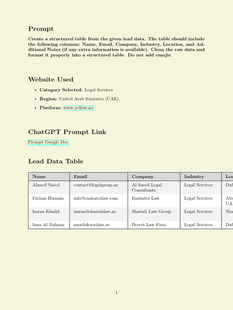 Structured Lead Table for UAE Legal Services | PDF