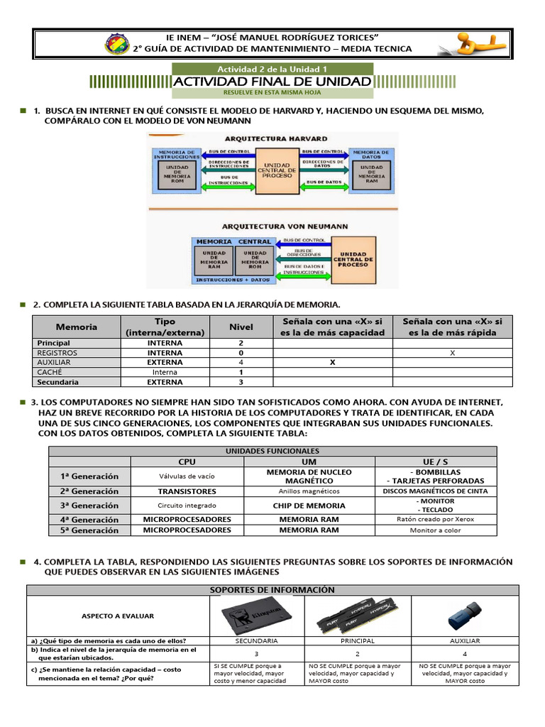 Actividad 2 de La Unidad 1 - 2023 - Respuestas | PDF | Almacenamiento ...