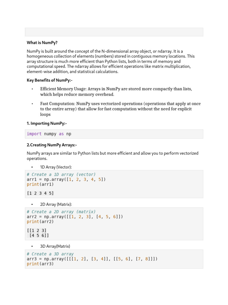Key Features of NumPy Arrays | PDF | Matrix (Mathematics) | Linear Algebra