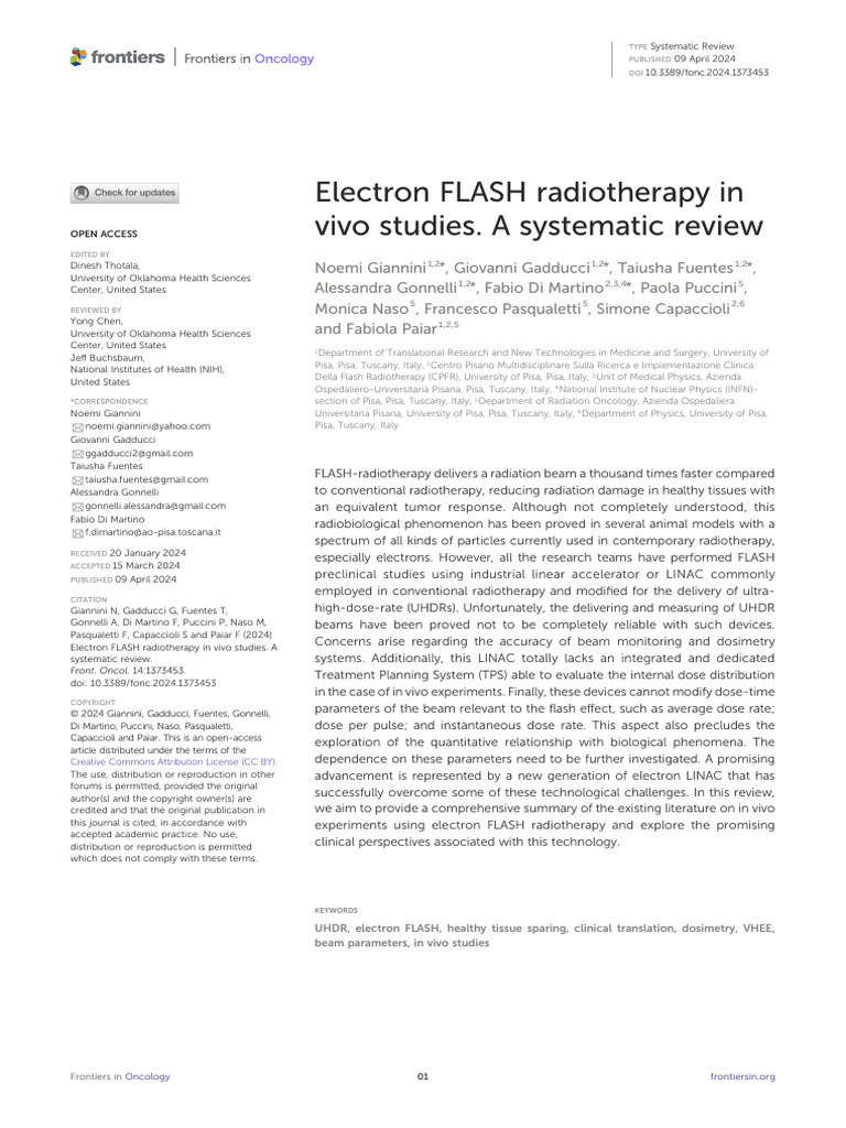 In Vivo Studies of Electron FLASH Radiotherapy | PDF | Radiation ...