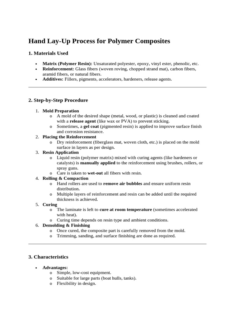 Hand Lay-Up Process for Composites | PDF