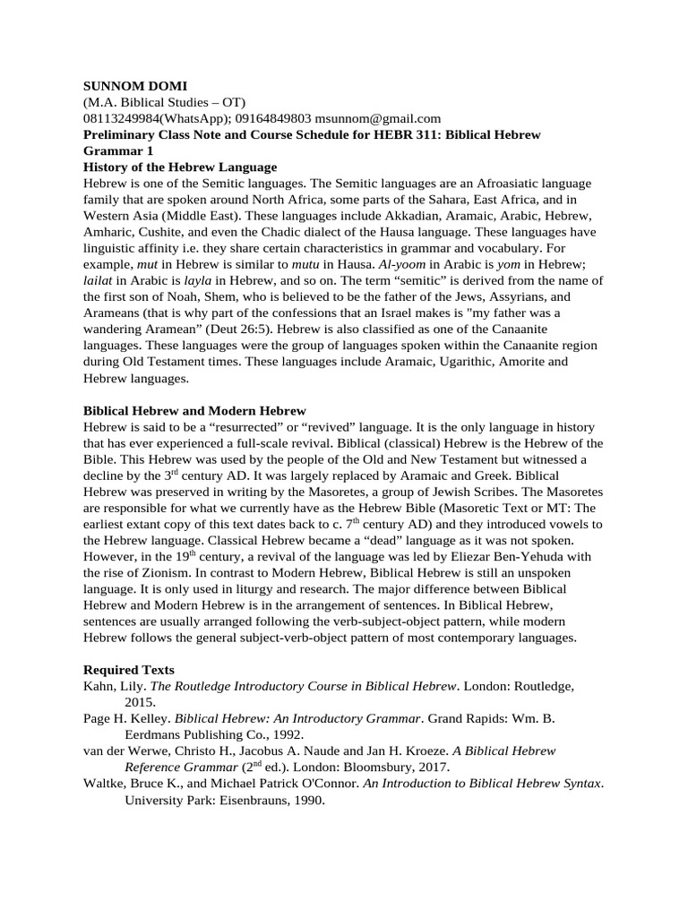 Hebrew Grammar Course Overview and Notes | PDF | Hebrew Language ...