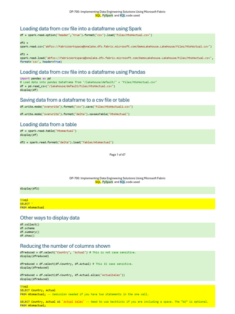 Dp 700 Code Used 250701 | PDF | Apache Spark | Comma Separated Values