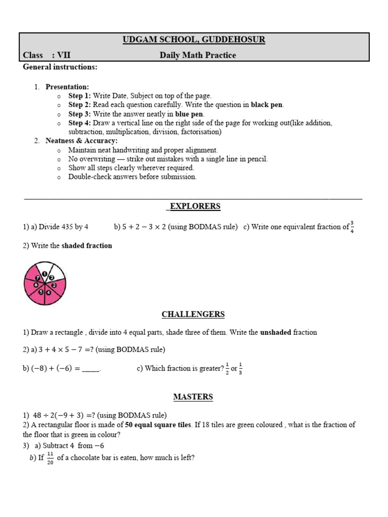 25thaugust Class 7 Daily Math Practice Problems | PDF