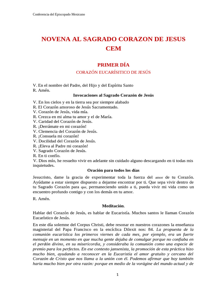 Novena al Sagrado Corazón de Jesús | PDF | eucaristía | Cristo (título)
