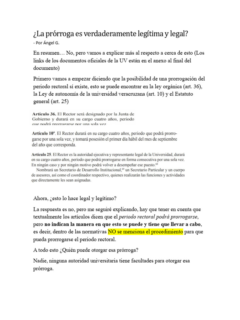 Legalidad de la prórroga rectoral UV | PDF | Regulación | Gobierno