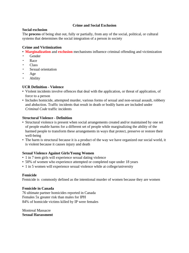 Crime, Social Exclusion, and Violence Insights | PDF | Violence | Crimes
