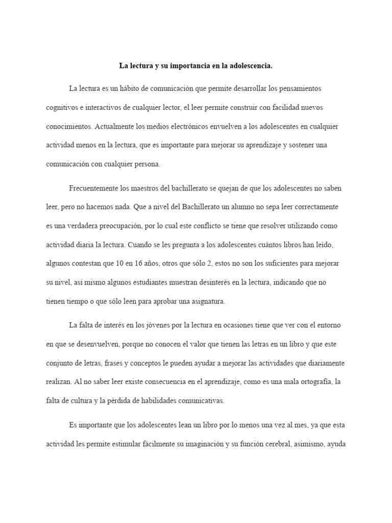 Importancia de la lectura en adolescentes | PDF | Aprendizaje | Enseñando