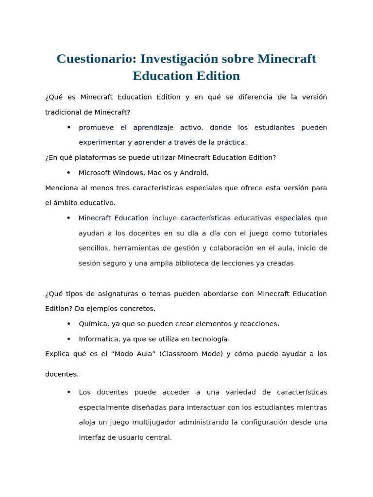 Investigación Sobre Minecraft Education | PDF | Minecraft | Microsoft