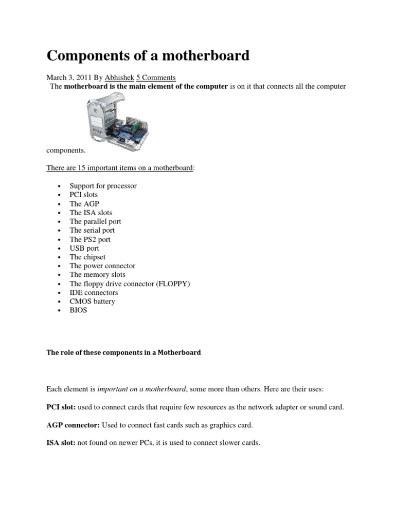 Components of A Motherboard | PDF | Bios | Personal Computers