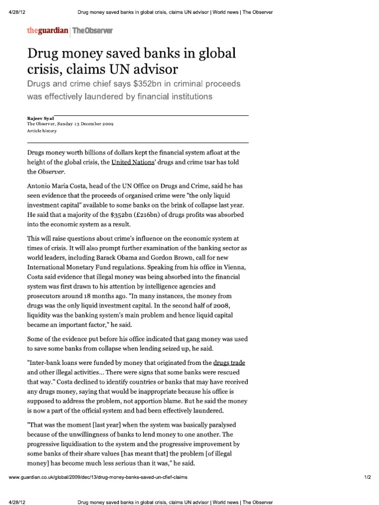 120428 Drug Money Laundering by Major US and International Banks Compilation of Reports