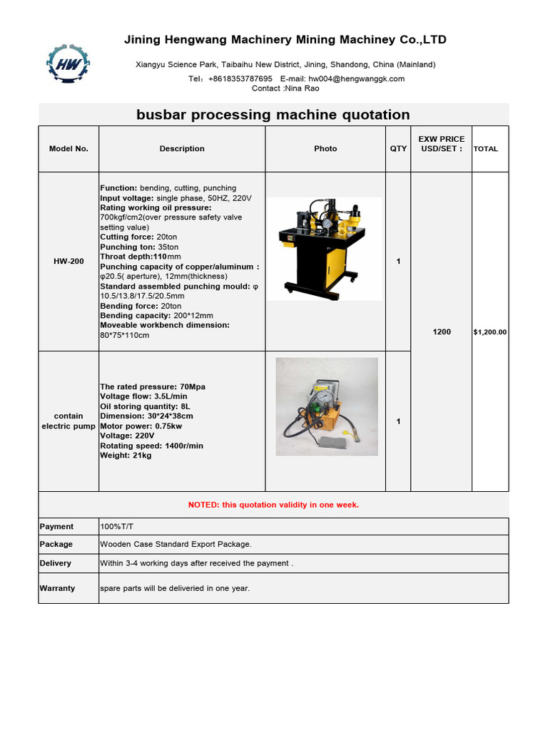 Busbar Processing Machine Quotation: Jining Hengwang Machinery Mining ...