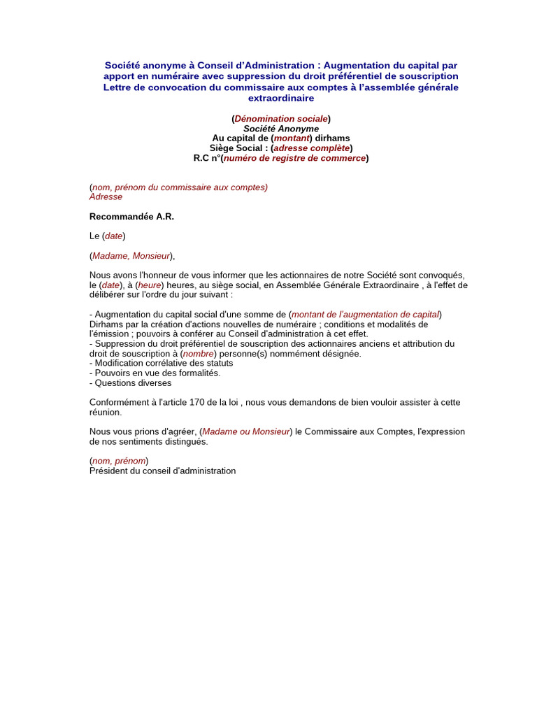 Convocation AG : Augmentation de capital | PDF