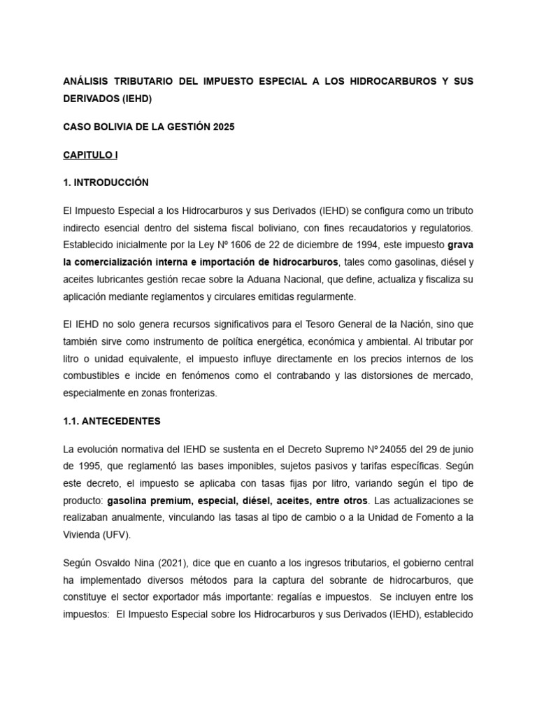 Análisis del IEHD en Bolivia 2025 | PDF | Impuestos | Carbón