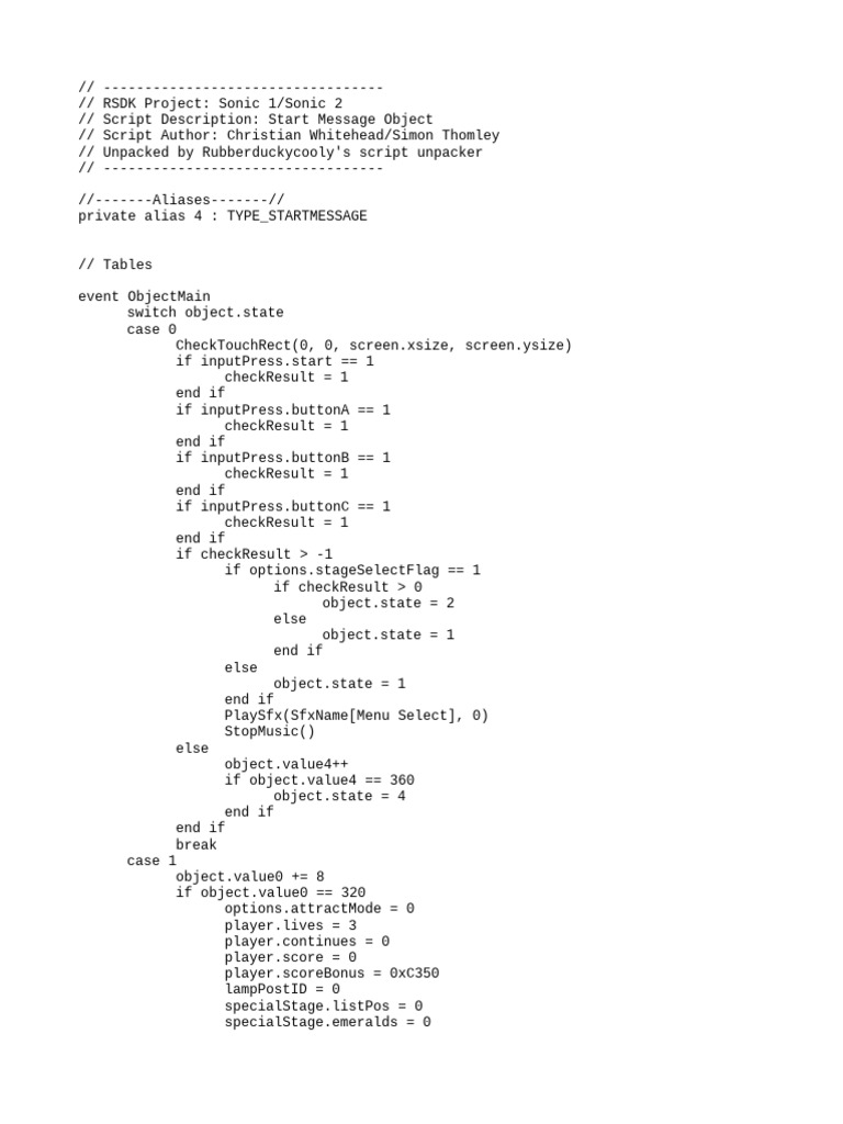 Sonic 1/Sonic 2 Start Message Script | PDF | Video Game Franchises ...